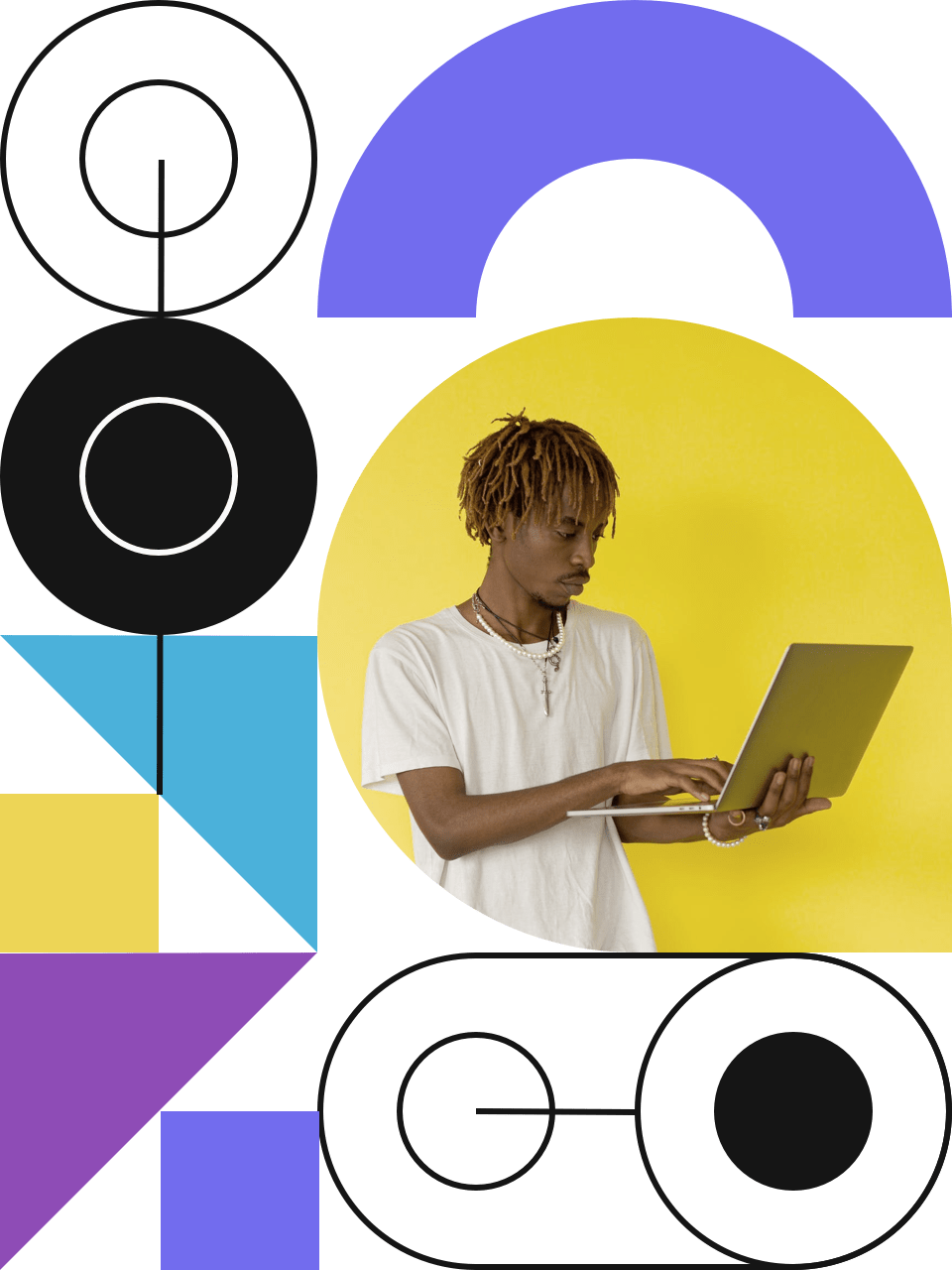 a black man with dreads operating a laptop
